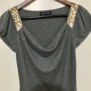 Puff sleeves Top with Gold Sequin Epaulettes